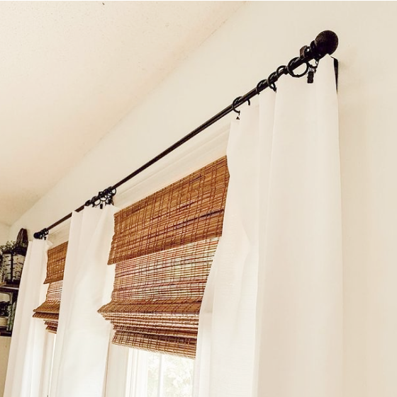 Kwik-Hang rod brackets used for hanging curtains over Roman shades