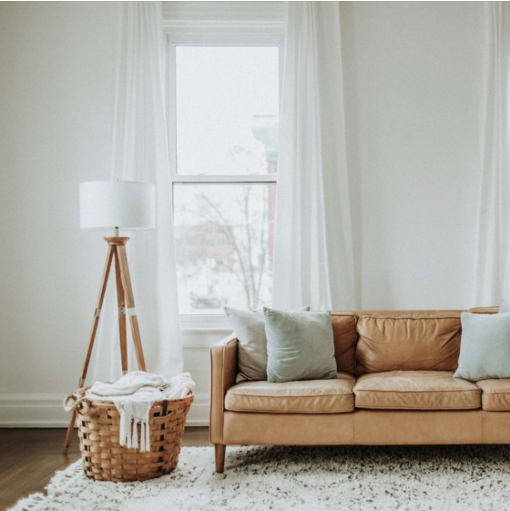 Sheer curtains hanged with Kwik-Hang in a living room
